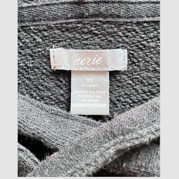 Aerie Oversized Slouchy Boxy Crop Lace-Up Hoodie Black Sweatshirt Size XS Active - Picture 2 of 7